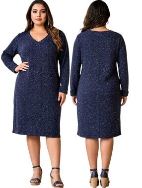 J. JILL Grey Blue Speckled Shift Dress - Size 2X